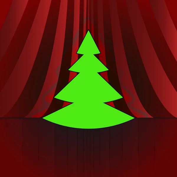 Tree shape designed red shaded curtain christmas vector card — Stock Vector