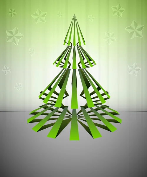 Striped green christmas tree shape with stars vector card — Stock Vector