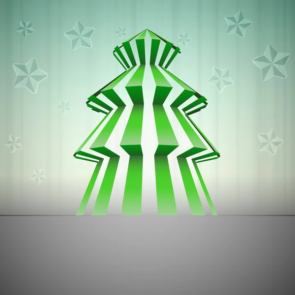 Ριγέ πράσινο χριστουγεννιάτικο δέντρο σιλουέτα με αστέρια κάρτα φορέα — Διανυσματικό Αρχείο