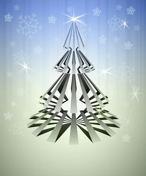 Árbol de navidad tridimensional rayado en tarjeta vectorial azul — Archivo Imágenes Vectoriales