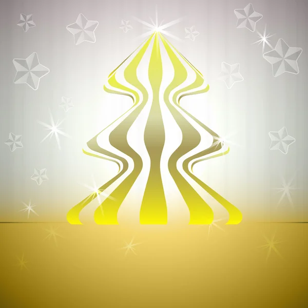 Árvore de Natal redonda listrada em ouro com cartão vetorial de estrelas — Vetor de Stock