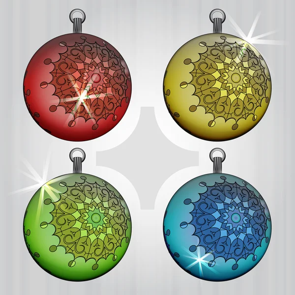 Four colorful ball decoration design with retro motive — Stock Vector