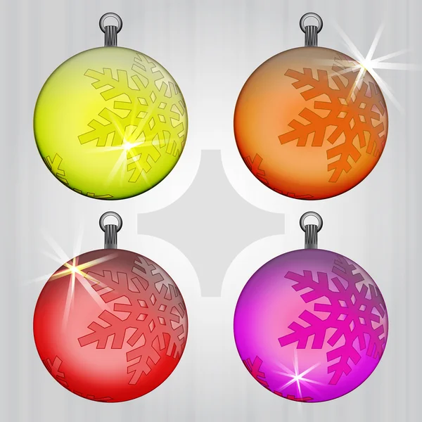 Quattro disegno colorato decorazione palla con motivo neve — Vettoriale Stock