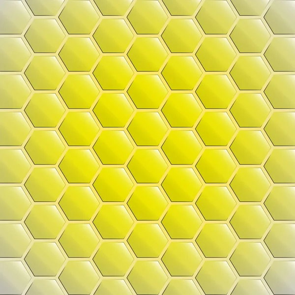 Centro amarillo dorado iluminado nido de abeja vector fondo — Vector de stock
