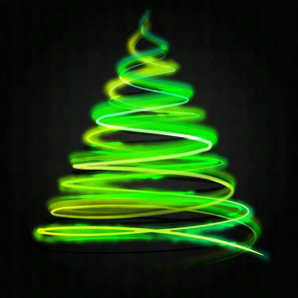 Green yellow christmas tree flare concept on blackl — 图库照片