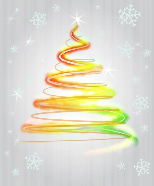 Shiny red yellow green christmas tree flare concept in snowfall — 스톡 사진