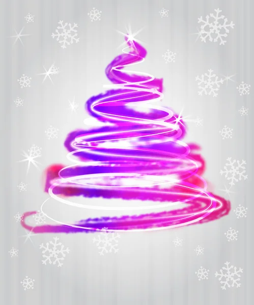 Shiny violet blue christmas tree flare concept in glittering snowfall — Stock fotografie