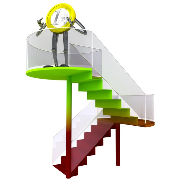 Euro coin robot standing at the top of stairs illustration — Stock Photo, Image