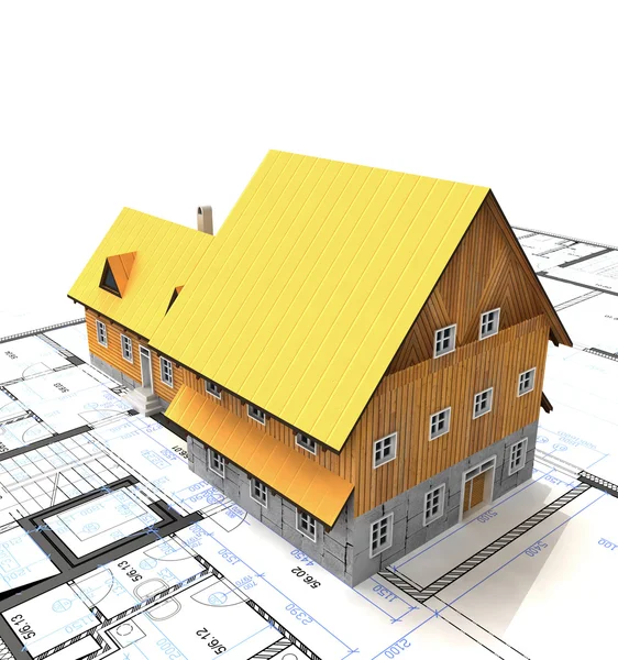 Top view homestead building with layout plan — Stock Photo, Image