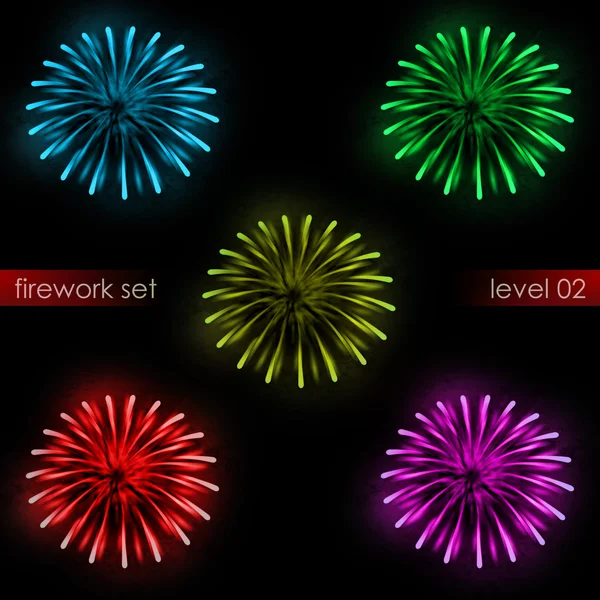 Cinque incredibili esplosioni colorate spruzzi di fuoco d'artificio set — Foto Stock