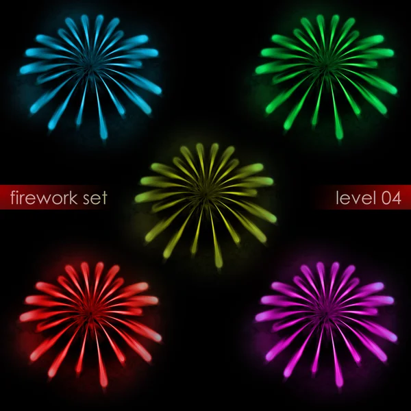 Cinque incredibili esplosioni radiali colorate pacchetto fuochi d'artificio — Foto Stock