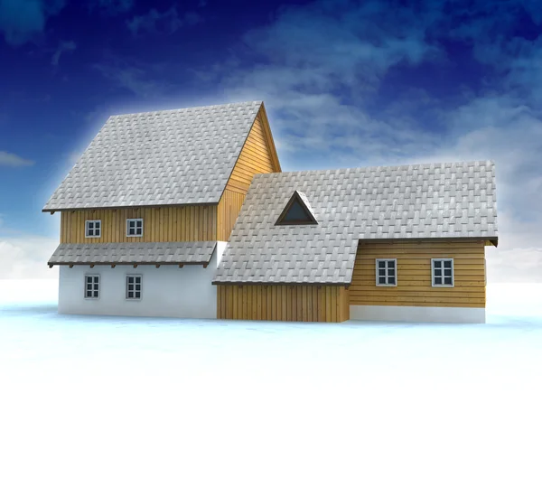 Old mountain cottage with blue sky — Stock Photo, Image