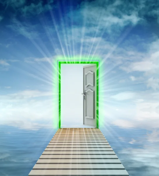 Footbridge to door leading to another dimension — Stock Photo, Image