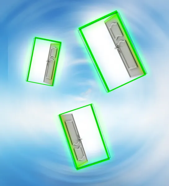 Three opened door in sky space wind vortex — Stock Photo, Image