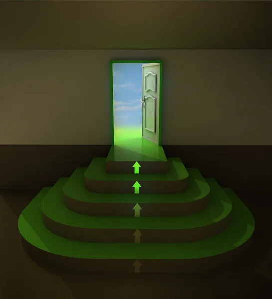 与箭头方向的绿色圆形的楼梯 passsage — 图库照片