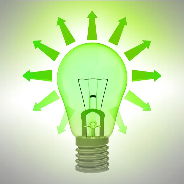 Green shining bulb ecology concept with arrows — Stock Photo, Image