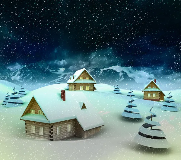 Mountain village enviroment at winter snowfall — Stock Photo, Image