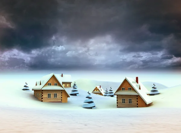 Winter village dark sky evening — Stock Photo, Image