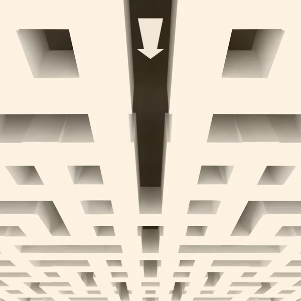 Labyrint symetrická konstrukce s šipku směrem dolů — Stock fotografie