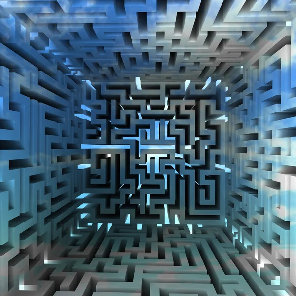 Blauer dreidimensionaler Labyrinth-Block im Innenlook — Stockfoto