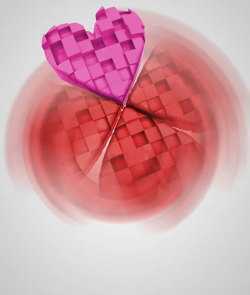 Rosa hjärta i rött virvel av kärlek kort — Stockfoto