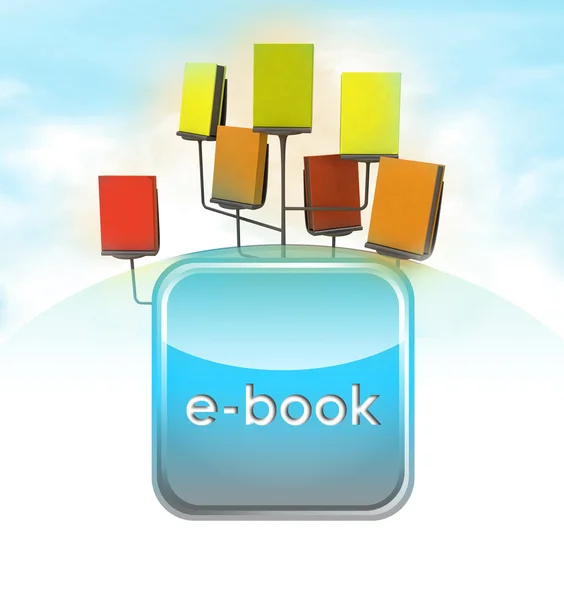 Vše v jedné elektronické knihy do racku schéma s modrou ikonou — Stock fotografie