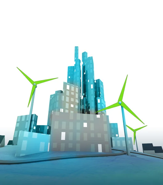 Green windmills in modern green ecological city — Stock Photo, Image