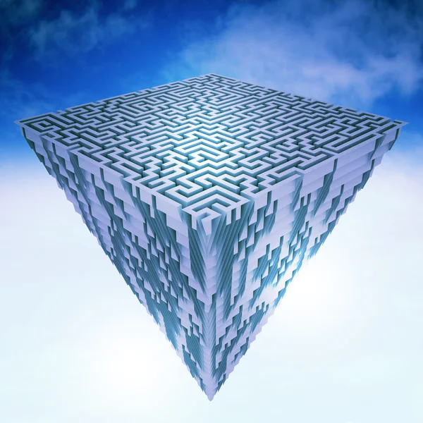 Piramidal pedaço de terra voador como estrutura de labirinto — Fotografia de Stock