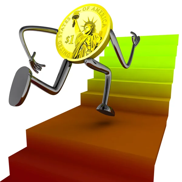 Dolar coin robota biegać pod kątem polepszyć wyniki ilustracja — Zdjęcie stockowe