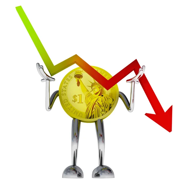 Dollar coin robot stop descending stock graph illustration — Stock Photo, Image