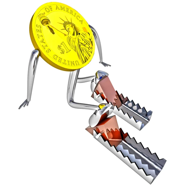 Dollar coin robot starting from the block in back view illustration — Stock Photo, Image