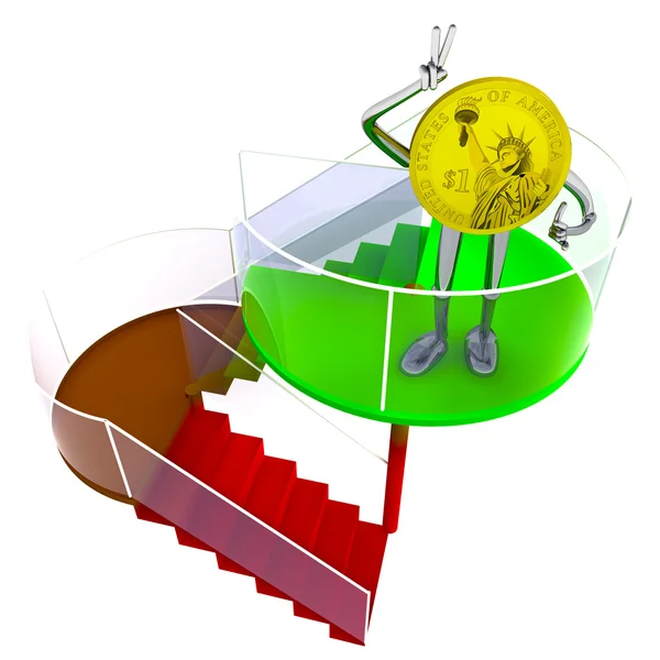 Dollar coin robot standing at the top of stairs illustration — Stock Photo, Image