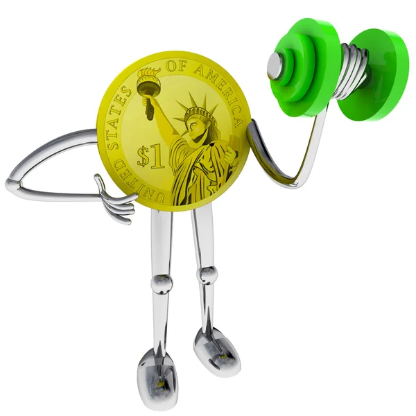Dollar coin robot holding at gym illustration — Stock Photo, Image