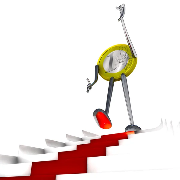 Euro coin robot walk down on red carpet staircase illustration — Stock Photo, Image