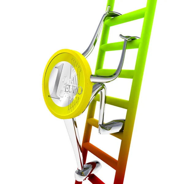 Евромонета робот поднимается на вершину лестницы иллюстрации — стоковое фото