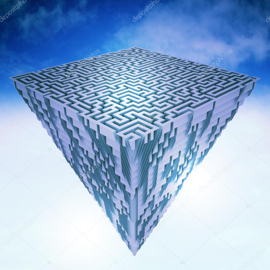 pyramidal flying piece of land as maze structure