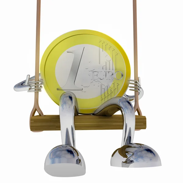 Euro coin robot swinging on a swing front view illustration — Stock Photo, Image