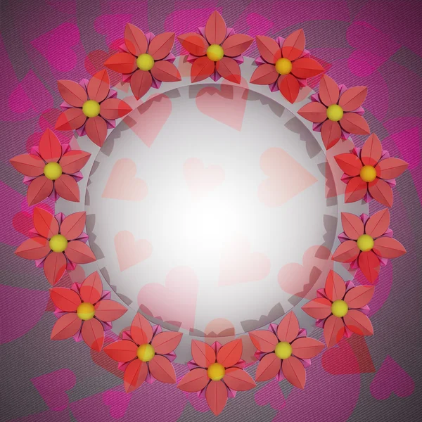 Carta di cerchio di fiore rosso su lino rosa romantico — Foto Stock