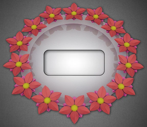 Blossom elliptical composition on grey linen with frame — Stock Photo, Image