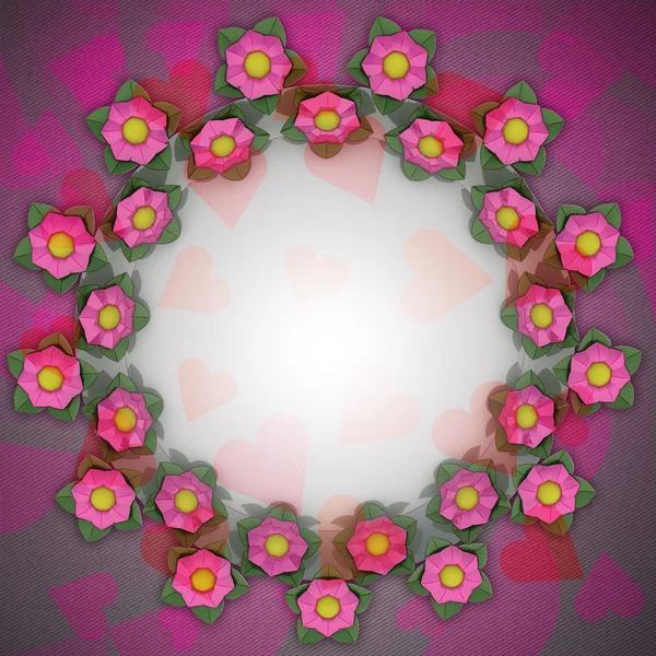 แรงจูงใจในการ์ดวงกลมดอกไม้คู่บนผ้าลินินโรแมนติก — ภาพถ่ายสต็อก