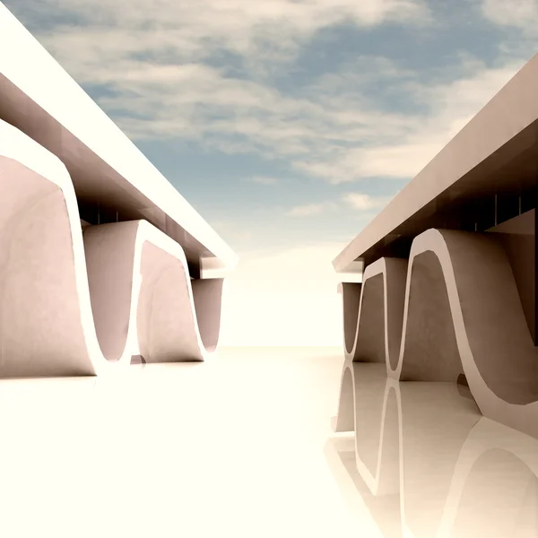 Weißer Raum mit zwei supermodernen Gebäuden — Stockfoto
