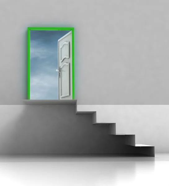 Staircase passage with green framed door — Stock Photo, Image