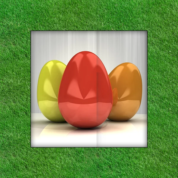 Easter card with colorful eggs in grass frame — Stock Photo, Image