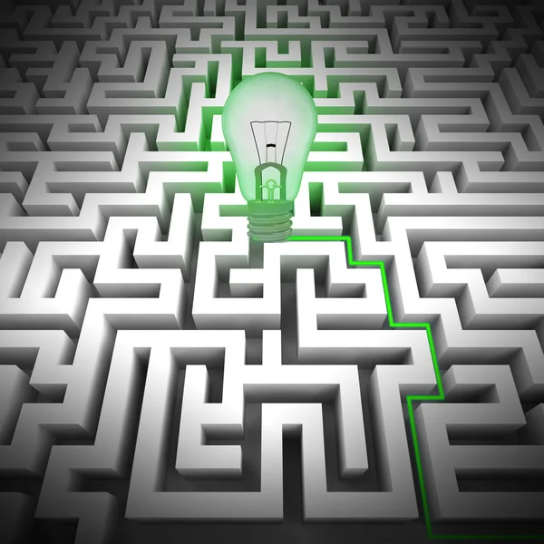 Green bulb shines above labyrinth — Stock Photo, Image