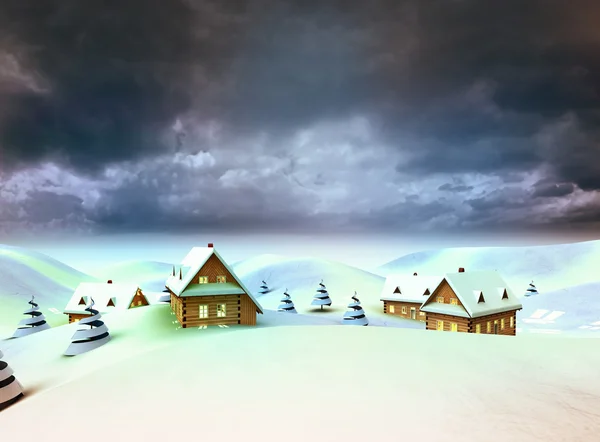 Village in the mountains dark sky evening — Stock Photo, Image