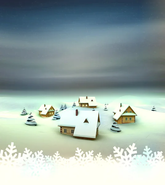 Winter village resort card with white space — Stock Photo, Image