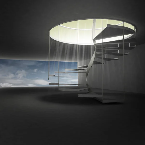 Escalier en colimaçon menant au ciel au-dessus des nuages — Photo