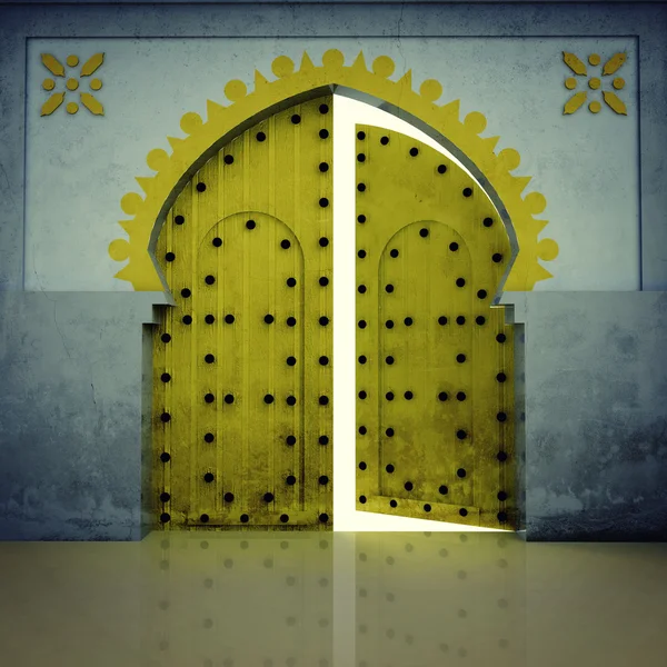 Opened yellow doorway in the grunge wall — Stock Photo, Image