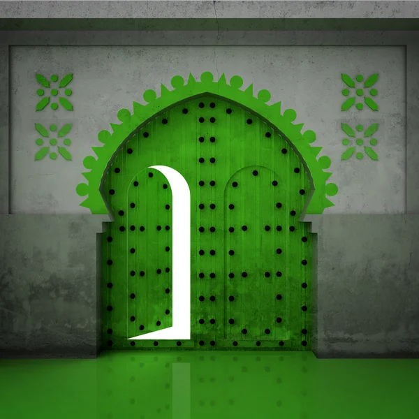 Opened green doorway in the wall — Stock Photo, Image