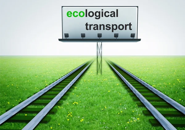 Dos ferrocarriles de transporte ecológico con publicidad —  Fotos de Stock